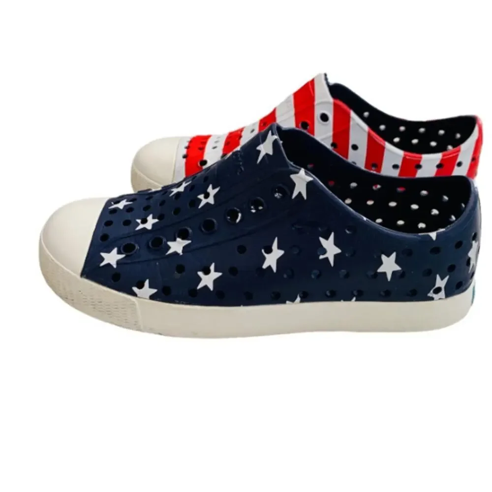 Native Unisex Red Blue Jefferson Print USA Shoes Size 4